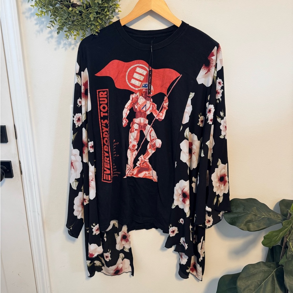 Reworked Logic Concert Tee with Floral Kimono Sleeves